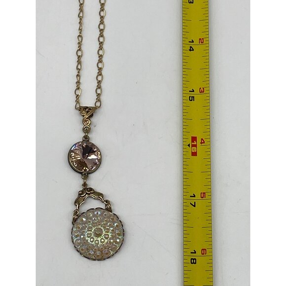 Grandmothers Buttons Rivoli Necklace & Earrings Set Gold-Tone & Pink & Iridescen - Picture 8 of 8